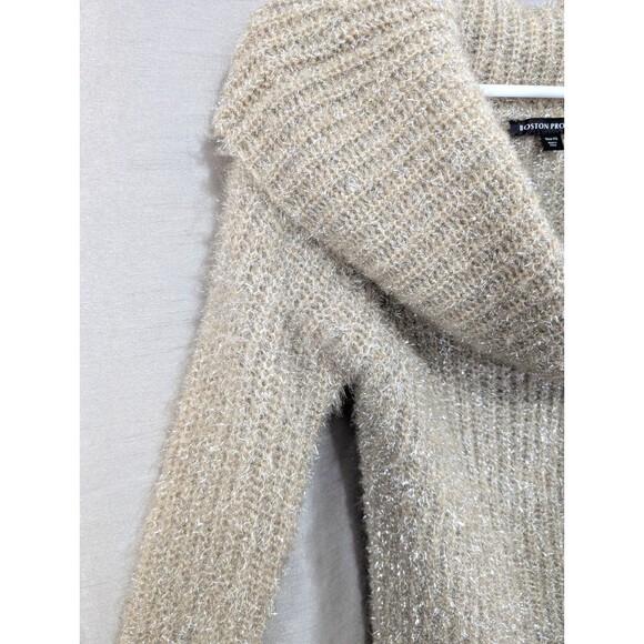 Boston Proper Womens XS Gold Metallic Cowl Neck Pullover Holiday Sweater Festive - Picture 10 of 16